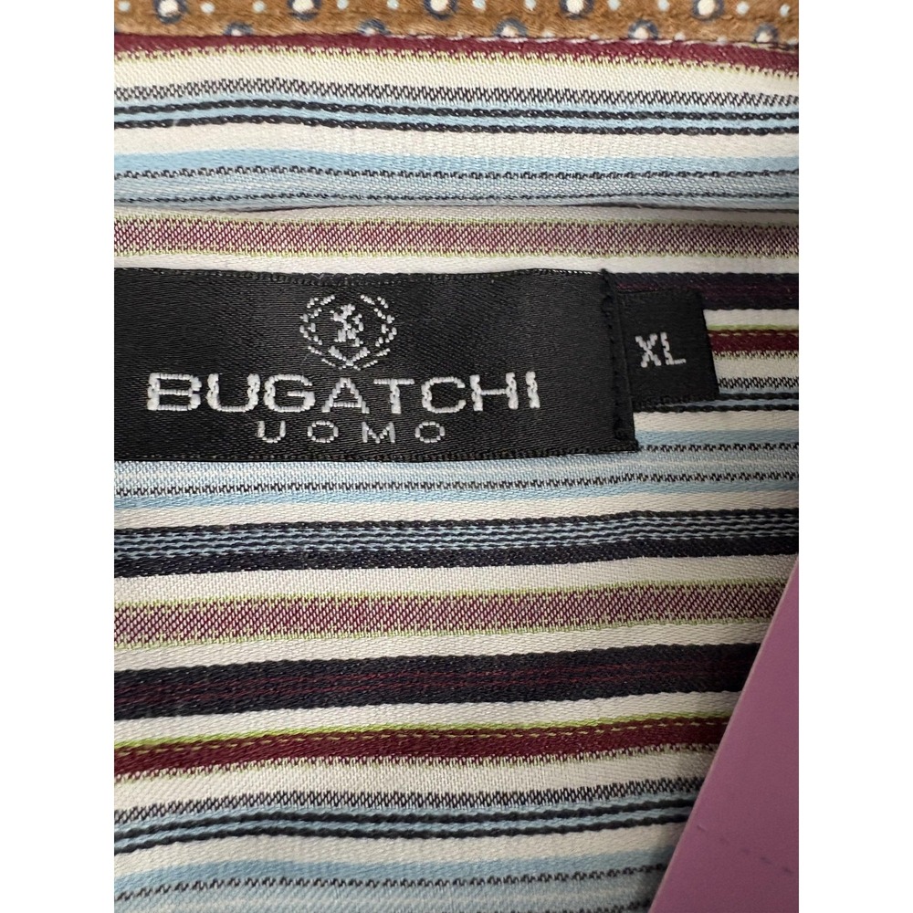 Bugatchi Shirt Mens XL Blue Brown Striped Button Down Long Sleeve Dress Casual - Picture 2 of 8
